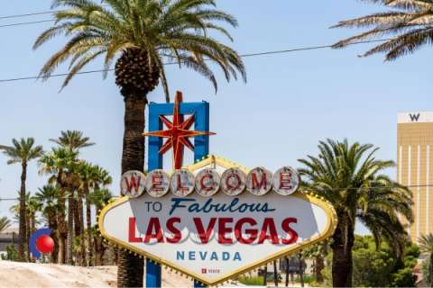 Bord met welkom in Las Vegas